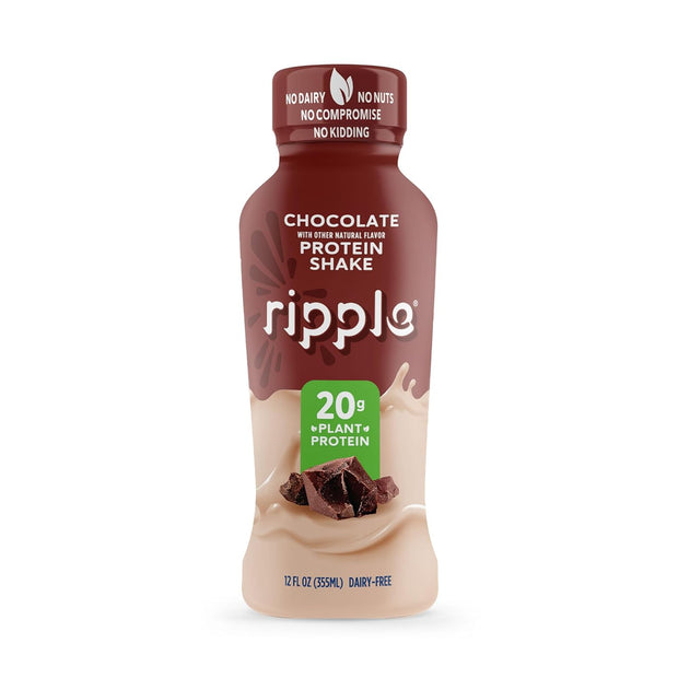Ripple Vegan Protein Shake | Chocolate | 20g Nutritious Plant Based Pea Protein | Shelf Stable | No GMOs, Soy, Nut, Gluten, Lactose | 12 Oz, 12 Pack