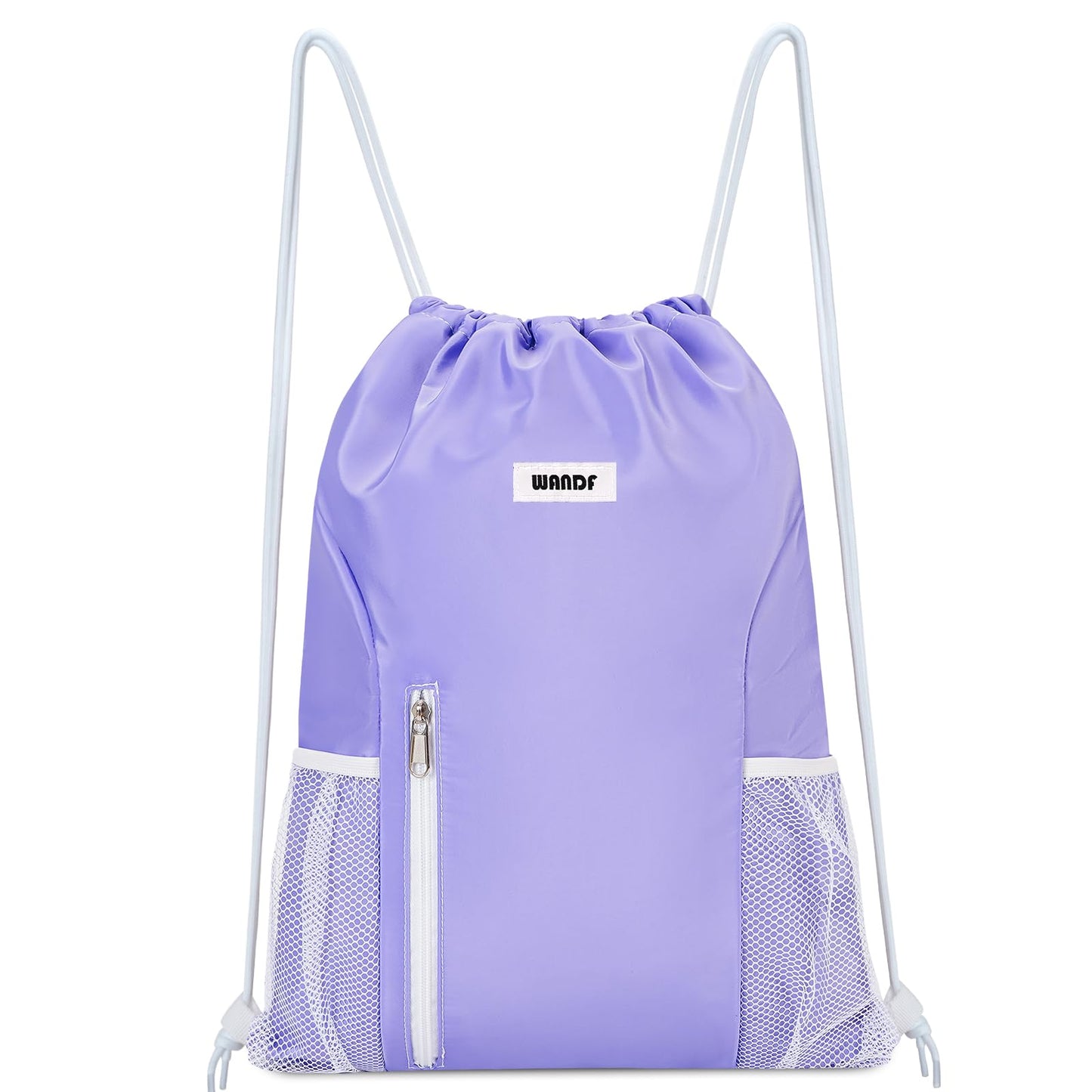 WANDF Drawstring Backpack Sports Gym Sackpack with Mesh Pockets Water Resistant String Bag for Women Men(Black)