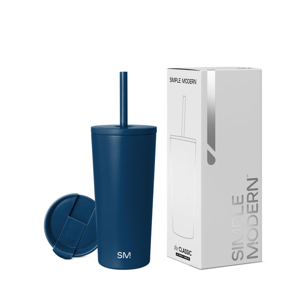 Simple Modern Insulated Tumbler with Lid and Straw | Iced Coffee Cup Reusable Stainless Steel Water Bottle Travel Mug | Gifts for Women Men Her Him | Classic Collection | 24oz | Midnight Black