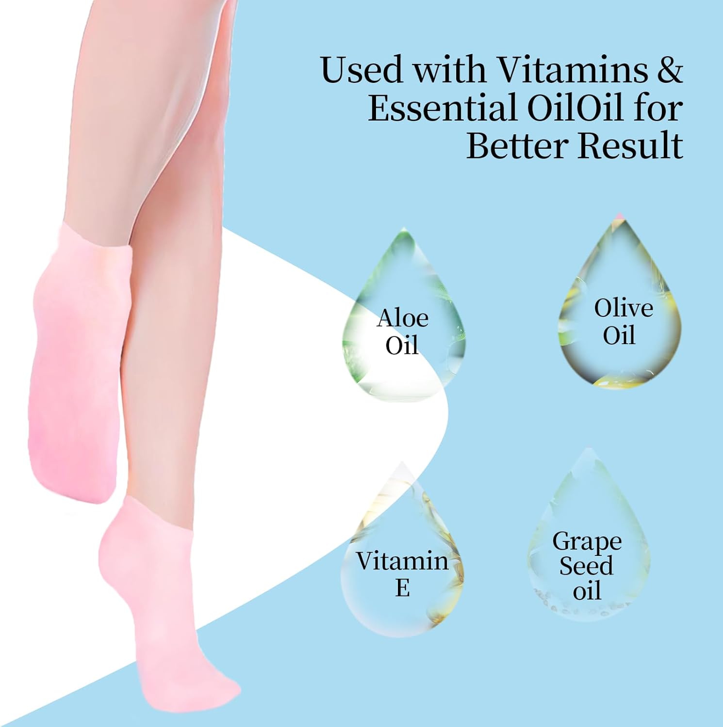 2 Pairs Silicone Socks for Women - Soft Gel Aloe Moisturizing Socks for Women's Spa Pedicure, Repairing Dry Feet, Cracked Heels and Softening Rough Skin - Pink & White