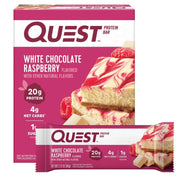 Quest Nutrition White Chocolate Raspberry Protein Bars, 20g Protein, 1g Sugar, 5g Net Carb, High Fiber, Gluten Free, Keto Friendly, 4 Count