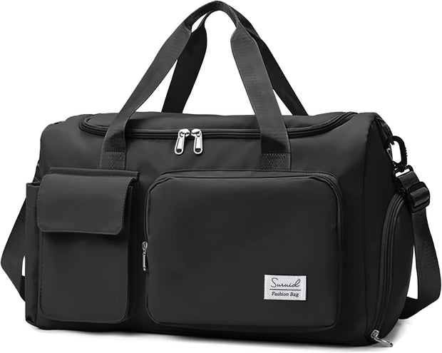 Sports Gym Duffel Bag with Shoes Compartment and Dry Wet Separated Pocket for Men and Women - Overnight Weekender Training Handbag Yoga Bag - Black