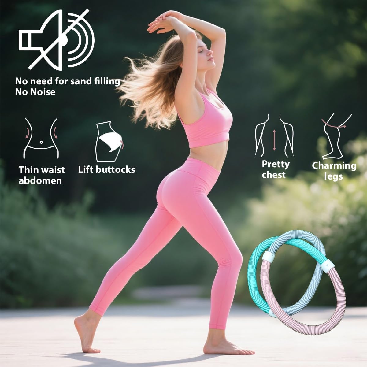 3.3lb Soft Weighted Hula Hoop | Foldable & Adjustable 38"-43" for Adults | Gentle No-Bruise Design, Waist Trainer for Weight Loss | Portable Exercise Ring, Home/Gym/Outdoor