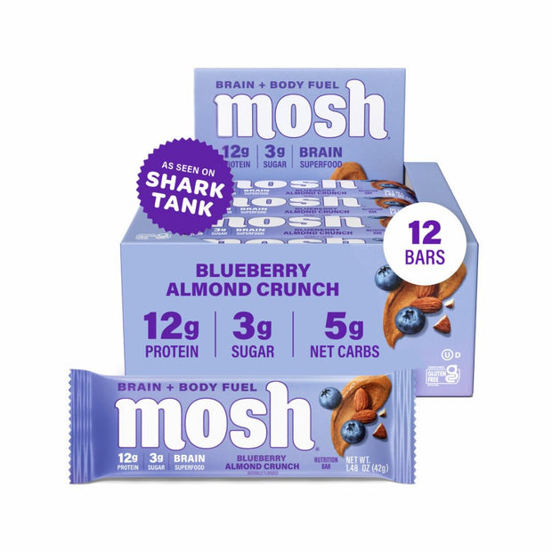 MOSH Variety Pack Keto Protein Bars, High Fiber, Low Carb, Gluten Free, High Protein, Brain Healthy Snack with Ashwagandha, Lion's Mane, 6 Count