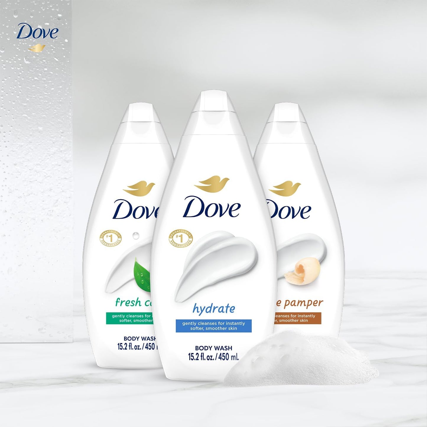 Dove Body Wash Variety 3-Pack – Hydrate, Fresh Care, and Gentle Pamper, 15.22 Oz Ea