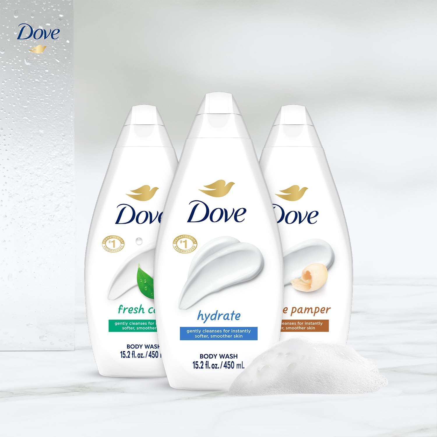 Dove Body Wash Variety 3-Pack – Hydrate, Fresh Care, and Gentle Pamper, 15.22 Oz Ea