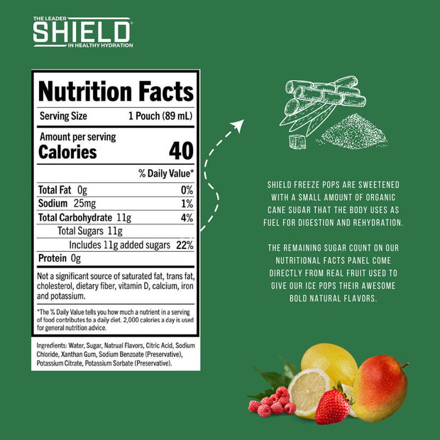 SHIELD Electrolyte Healthy Freeze Pops (3fl.oz) Variety of Natural Flavors from Real Fruit, Clear No Dyes No Artificial Sweeteners, Great Tasting Electrolyte Hydration (36 count)