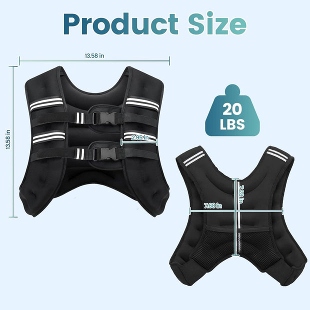 Weighted Vest, 8lb/12lb/16lb/20lb/25lb/30lb Weight Vest with Two Adjustment Straps for Men Women, Weight Vests with Reflective Stripe for Strength Training, Running, Jogging, Walking