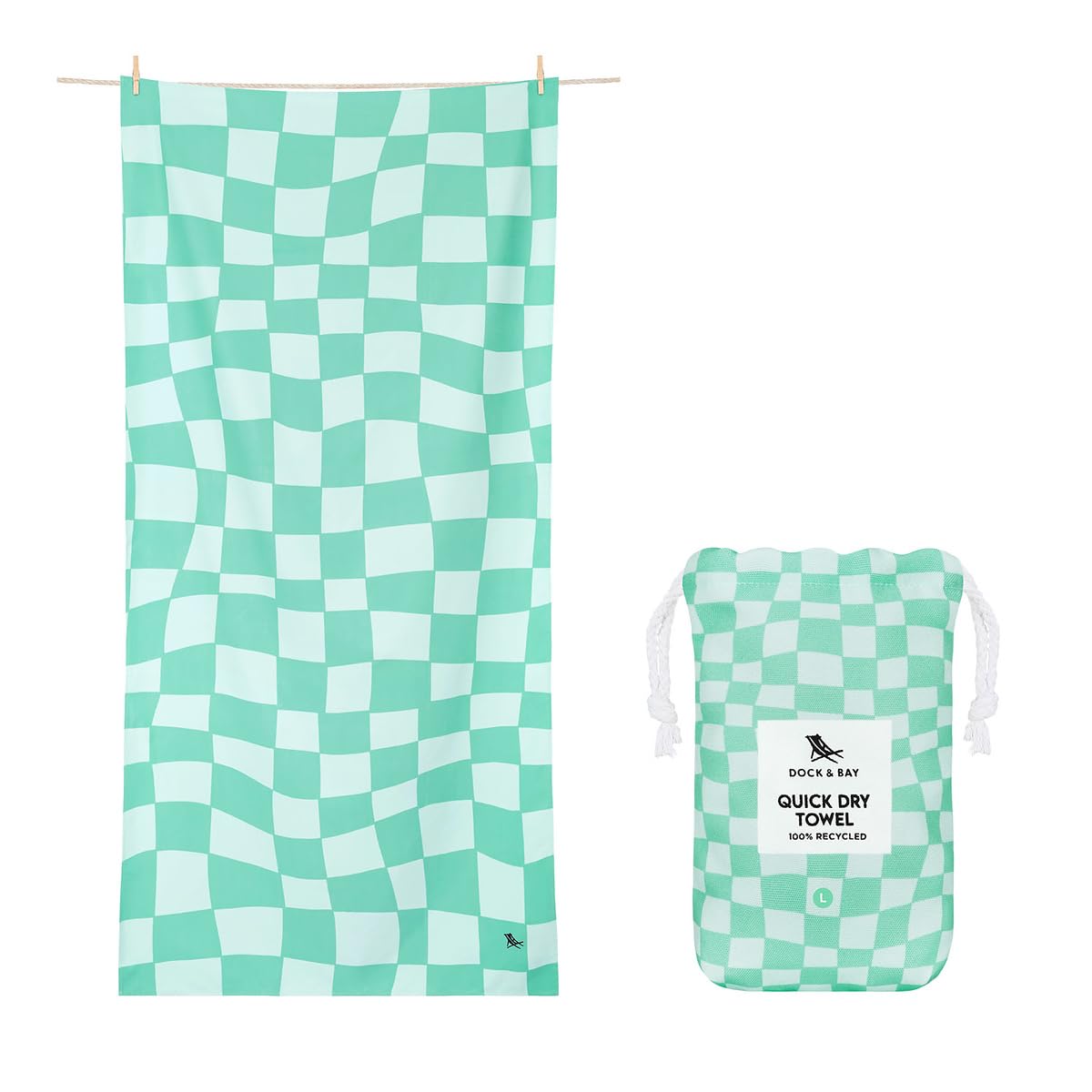 Dock & Bay Beach Towel - Quick Dry, Sand Free - Compact, Lightweight - 100% Recycled - Includes Bag - Cabana - Bondi Blue - Large (160x90cm, 63x35)