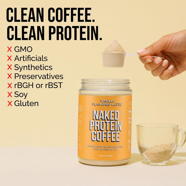 NAKED Vanilla Latte Protein Coffee - Premium Colombian Iced Coffee Protein Shake Drink, Delicious Keto Friendly and Gluten Free, 17 Servings