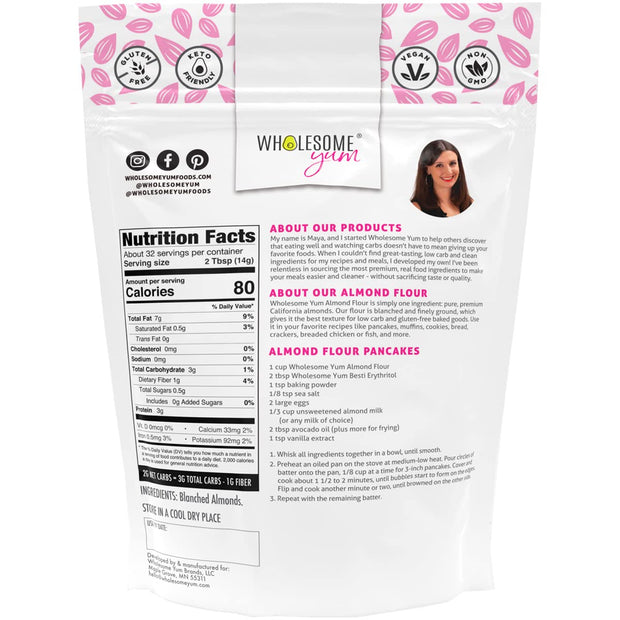 Wholesome Yum Premium Fine Blanched Almond Flour For Baking & More (16 oz / 1 lb) - Low Carb, Gluten Free, Non GMO, Keto Friendly Flour Substitute With Ground Almonds