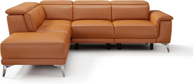 Valencia Pista Full Leather Left Chaise Sofa 112.5" | Italian Nappa Leather Modern Cloud Couch for Living Room/Apartment Furniture | Power Recliner, Ultimate Comfort, Cognac