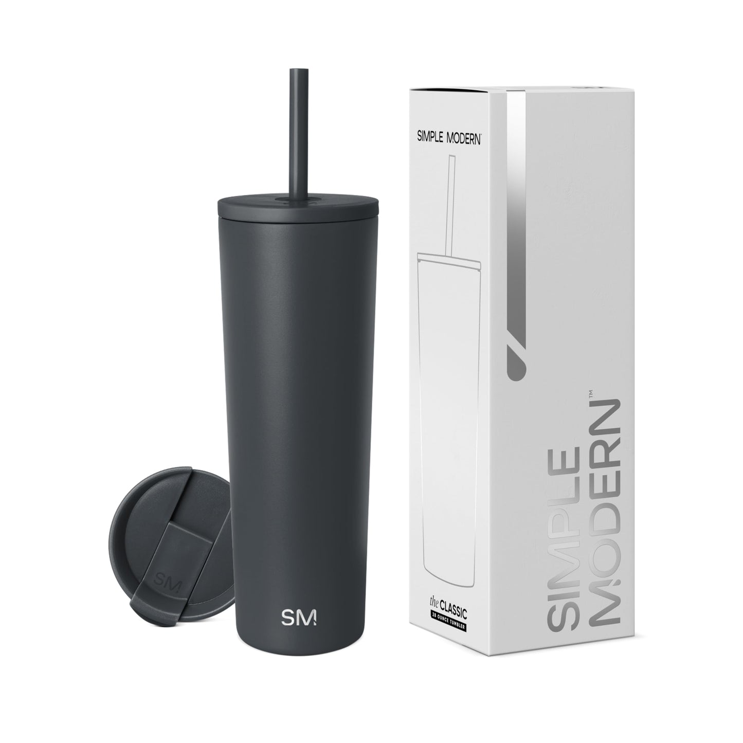 Simple Modern Insulated Tumbler with Lid and Straw | Iced Coffee Cup Reusable Stainless Steel Water Bottle Travel Mug | Gifts for Women Men Her Him | Classic Collection | 24oz | Midnight Black
