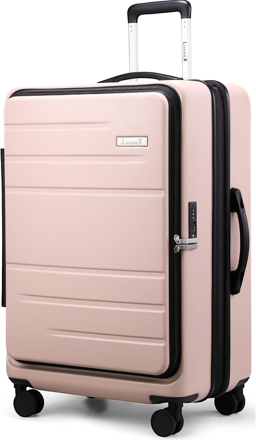 LUGGEX 28 Inch Luggage with Spinner Wheels, Expandable PC Hard Shell Checked Suitcase with Front Opening, Lightweight (Charcoal Metallic, 28 Inch)