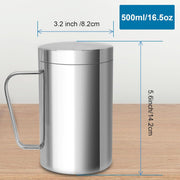 Stainless Steel Double Coffee Mug,16.5oz/500ml Tea Mug with Lid and Handle,Camping and Traveling Coffee Mug, 100% BPA Free,For Coffee, Tea,Juice,Milk, Hot and Cold Drinks (1 pc)