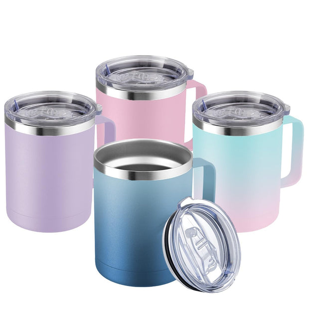 MEWAY 12oz Coffee Mug With Handle and Sliding Lid,Stainless Steel Travel Tumbler Cup with Handle,Double Wall Vacuum Insulated Camping Cup for Hot & Cold Drinks Tea (Purple,Set of 1)