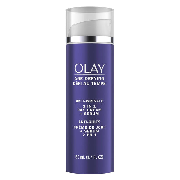 Olay Face Serum, Age Defying Anti-Wrinkle 2-in-1 Day Cream - Anti-Aging, Anti-Wrinkle, Smooths Fine Lines and Wrinkles, Firming, Lifting - Niacinamide, Glycerin, Aloe Vera, 1.7 Oz