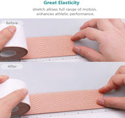 OBTANIM 4 Rolls Waterproof Breathable Kinesiology Tape, Athletic Elastic Kneepad Muscle Pain Relief Knee Taping for Gym Fitness Running Tennis Swimming Football (Black, Skin, Pink, Light Blue)