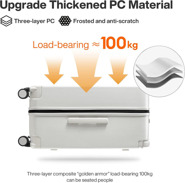 mixi 26 Inch Large Checked Luggage Suitcase with Spinner Wheels Upgrade Wide Handle PC Hard Shell Rolling Travel Suitcase with TSA Lock, Smoke White