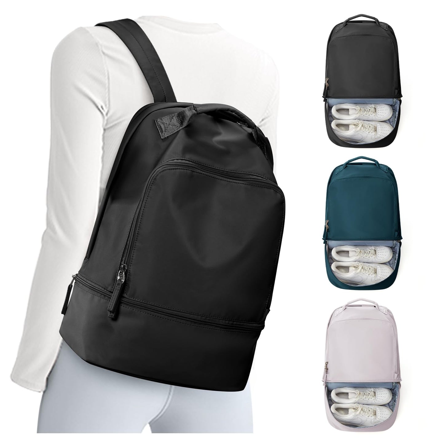 Gym Backpack for Women Men, Lightweight Gym Bag with Shoe Compartment, Waterproof Sports Backpack with Wet Pocket, Black