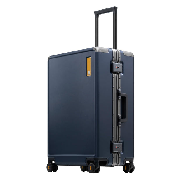 LEVEL8 Zipperless Checked Luggage with Aluminum Frame, Upgraded Medium Hardside Suitcase with Spinner Wheels, Metal Travel Luggage with Double Tsa Locks, 24 Inch, Black