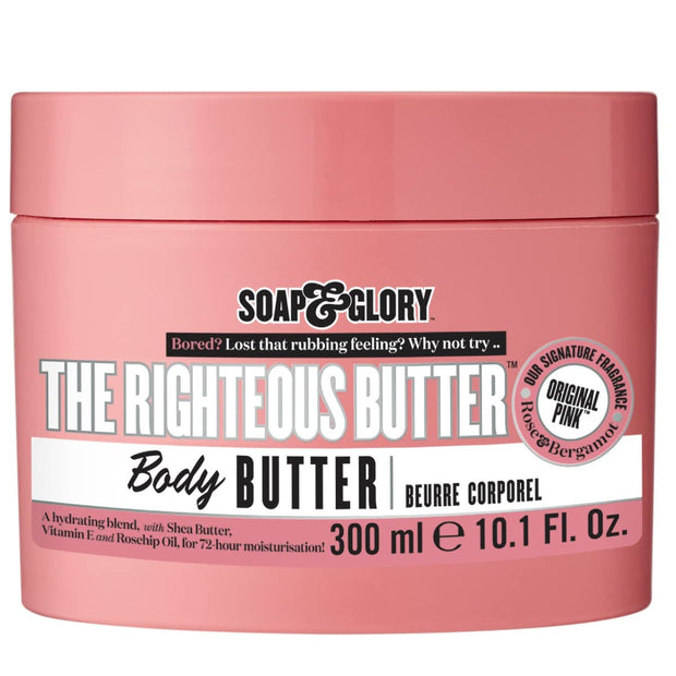 Soap & Glory The Righteous Moisturizing Body Butter - Hydrating Vegan Body Moisturizer for Dry Skin with Shea Butter, Vitamin E & Rosehip Seed Oil - Rich Cream for Women & Men (300ml)