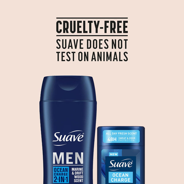 Suave+ Men’s 2-in-1 Shampoo and Conditioner, Ocean Charge + Antiperspirant Deodorant for Men, Ocean Charge, 48H Sweat & Odor Protection (2 Piece Set)