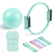 Pilates Essential Kit - Portable Fitness Equipment - with Toning Pilates Ring & Long Resistance Bands & Loop Bands & Soft Ball & Grip Socks