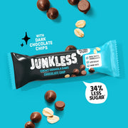 JUNKLESS Chewy Granola Bar 4‑Flavor Variety Pack (24 Bars)–Non‑GMO, Gluten‑Free, Less Sugar Snack Bars— Chocolate Chip, Peanut Butter Chocolate Chip, Cinnamon Roll & Real Strawberry, 4 Boxes