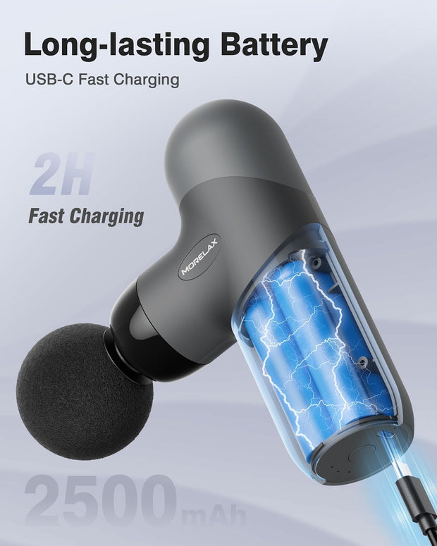 Mini Massage Gun, Percussion Muscle Massager for Back Pain Relief, Compact Sports Travel Massage Gun with 6 Massage Heads 4 Speeds, Gift for Her, Home, Athletes