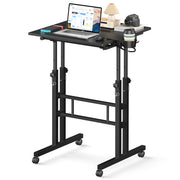Small Standing Desk with Wheels, Mobile Stand Up Desk, Portable Standing Table on Wheels for Walking Pad, Rolling Computer Desk Adjustable Height, Tall Table