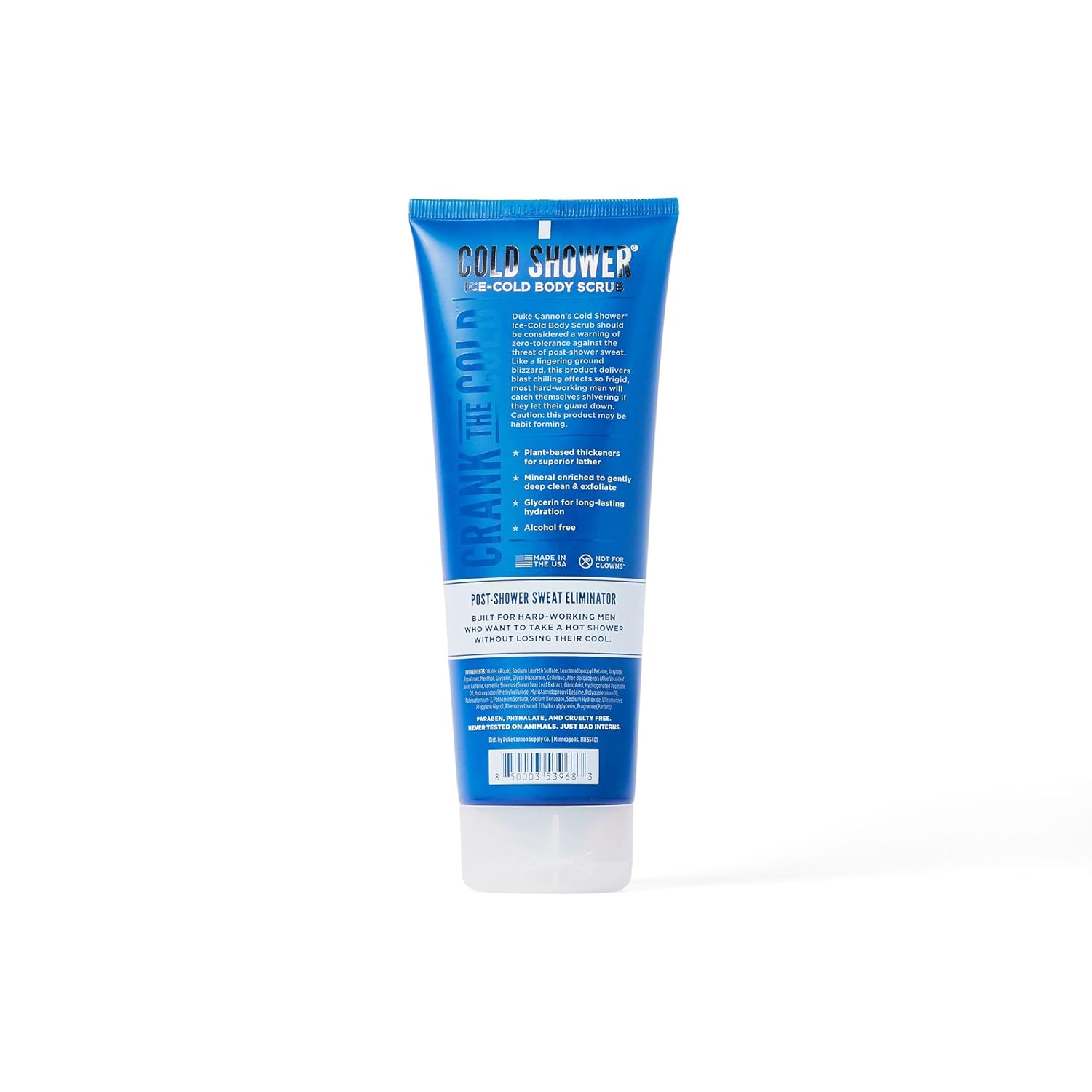 Duke Cannon Cold Shower Ice-Cold Body Scrub - 8oz Exfoliating Menthol & Caffeine Scrub with Aloe Vera, Plant-Based Thickeners, and Glycerin for Cooling Hydration