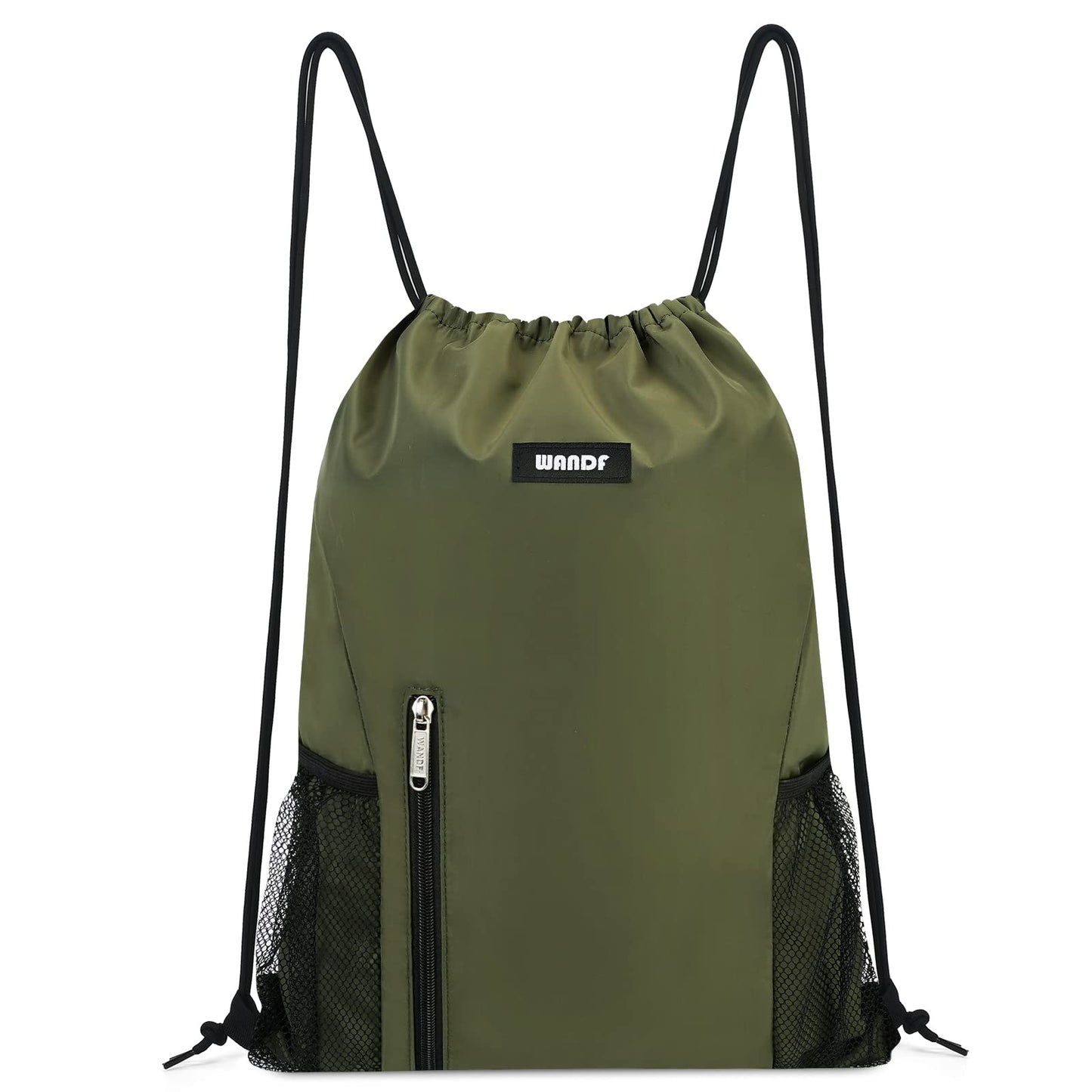 WANDF Drawstring Backpack Sports Gym Sackpack with Mesh Pockets Water Resistant String Bag for Women Men(Black)