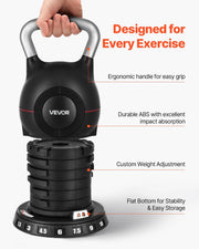 VEVOR Kettlebell, Adjustable Kettlebell with 7 Weight Levels, Die-Cast Aluminum and ABS Material, for Grip Strength Training, Full-body Workout & Cross-Training