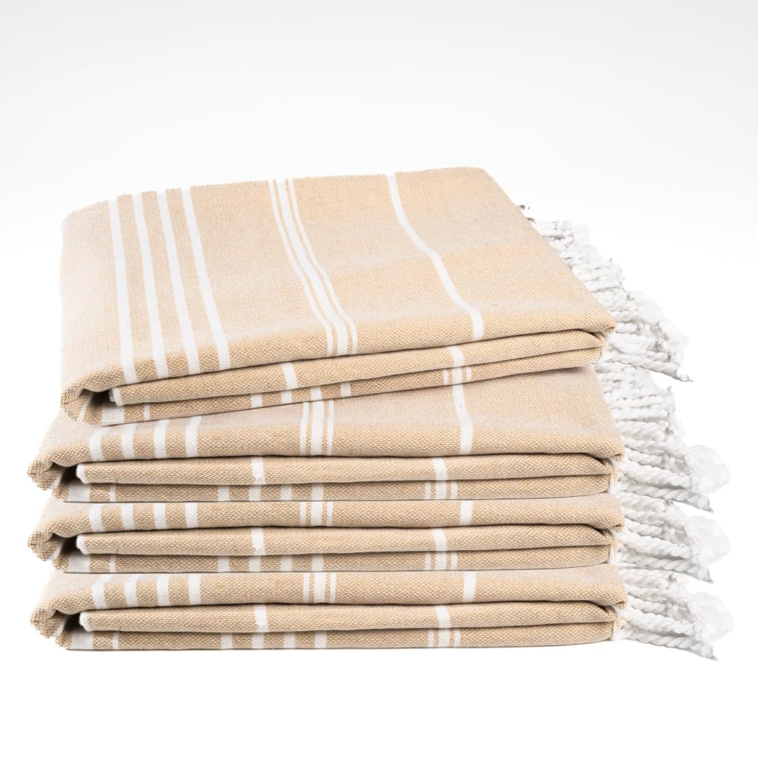Cotton Turkish Beach Towel Towels Oversized 36"x72" Pool Absorbent Extra Large Quick Dry Sand Travel Towel (Beige, 4 Pack)