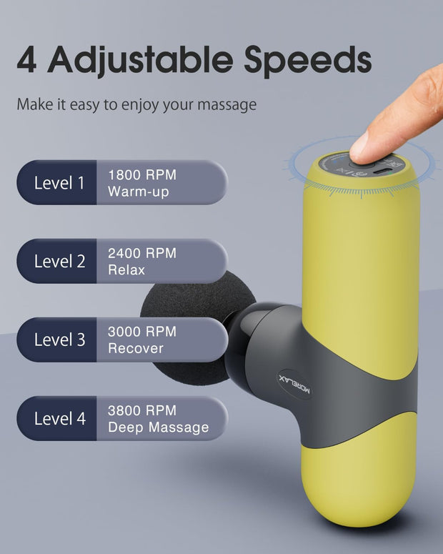 Mini Massage Gun, Percussion Muscle Massager for Back Pain Relief, Compact Sports Travel Massage Gun with 6 Massage Heads 4 Speeds, Gift for Her, Home, Athletes