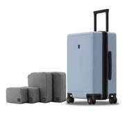LEVEL8 Elegance Checked Luggage, 24 Inch Hardside Suitcase, Lightweight Matte Hardshell with Tsa Lock, Large Suitcases with Spinner Wheels, Light Blue