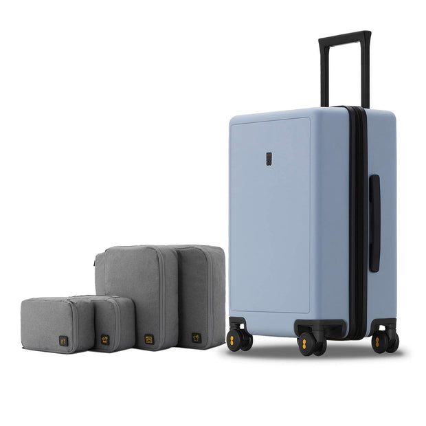 LEVEL8 Elegance Checked Luggage, 24 Inch Hardside Suitcase, Lightweight Matte Hardshell with Tsa Lock, Large Suitcases with Spinner Wheels, Light Blue