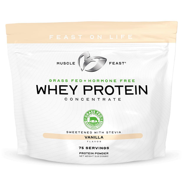 Muscle Feast Grass-Fed Whey Protein Concentrate Powder, All Natural, Hormone Free Pasture Raised Whey Protein Powder for Women & Men, Clean, Non-GMO & Gluten Free Whey Concentrate - Chocolate, 5lb
