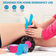 OBTANIM 4 Rolls Waterproof Breathable Kinesiology Tape, Athletic Elastic Kneepad Muscle Pain Relief Knee Taping for Gym Fitness Running Tennis Swimming Football (Black, Skin, Pink, Light Blue)