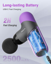 Mini Massage Gun, Percussion Muscle Massager for Back Pain Relief, Compact Sports Travel Massage Gun with 6 Massage Heads 4 Speeds, Gift for Her, Home, Athletes