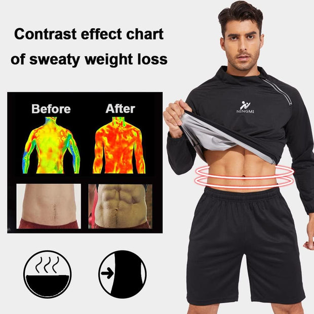 Sauna Jacket Men Sweat Shirt Gym Workout Jacket Fitness Boxing Exercise Long Sleeve Sauna Sweat Suits