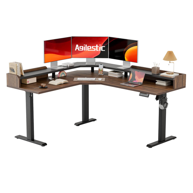 Agilestic L Shaped Standing Desk 63 x 55 inch Adjustable Height, Electric Corner Standing Desk, Sit Stand Computer Table with Splice Board, Rustic Brown