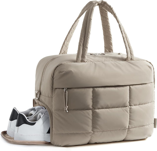 BAGSMART Gym Bag for Women, 23L Carry on Travel Duffle Bag, Water-resistant Weekender with Shoe Compartment, Camel