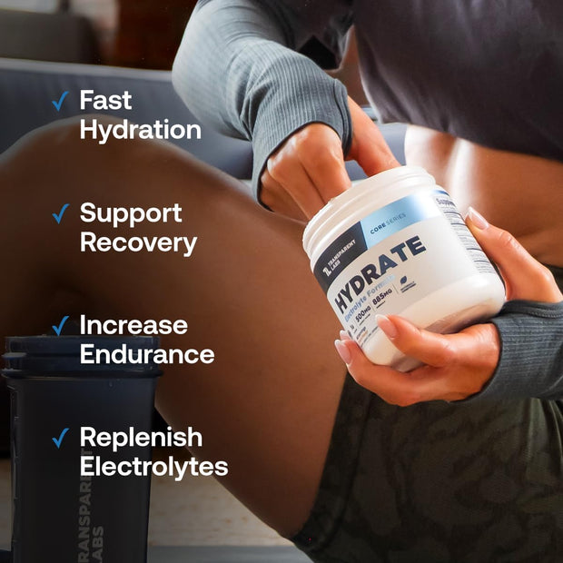 Transparent Labs Hydrate Naturally Sweetened Electrolytes Powder - Hydration Powder Electrolytes with Coconut Water, Calcium, Taurine, & Potassium - 40 Servings, Tropical Punch