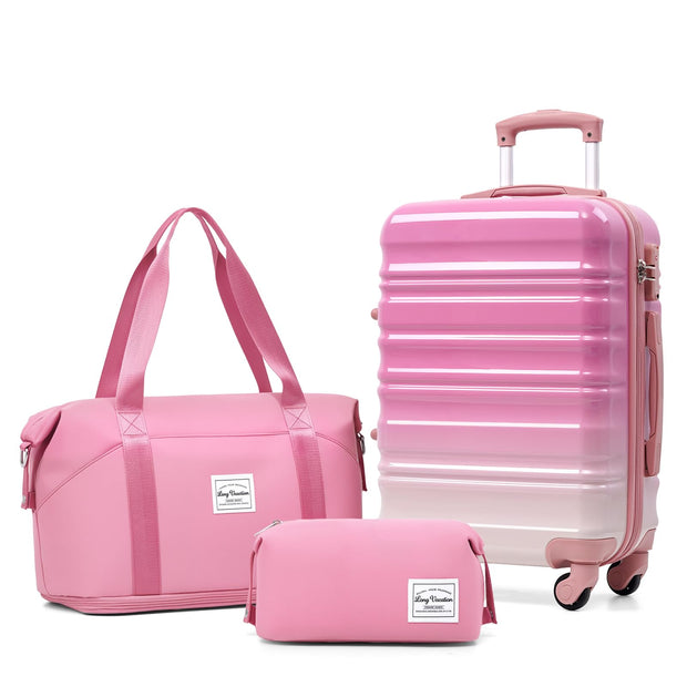 LONG VACATION 6 Piece Luggage Set Carry on Suitcase with ABS+PC hardshell, Spinner Wheels & YKK Zipper TSA Lock (WHITE-BROWN, 6 piece set)