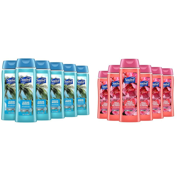 Suave Moisturizing Body Wash, with Ocean Breeze Scent and Vitamin E Extract, No Parabens, No Phtahaltes, 18 Oz Pack of 6