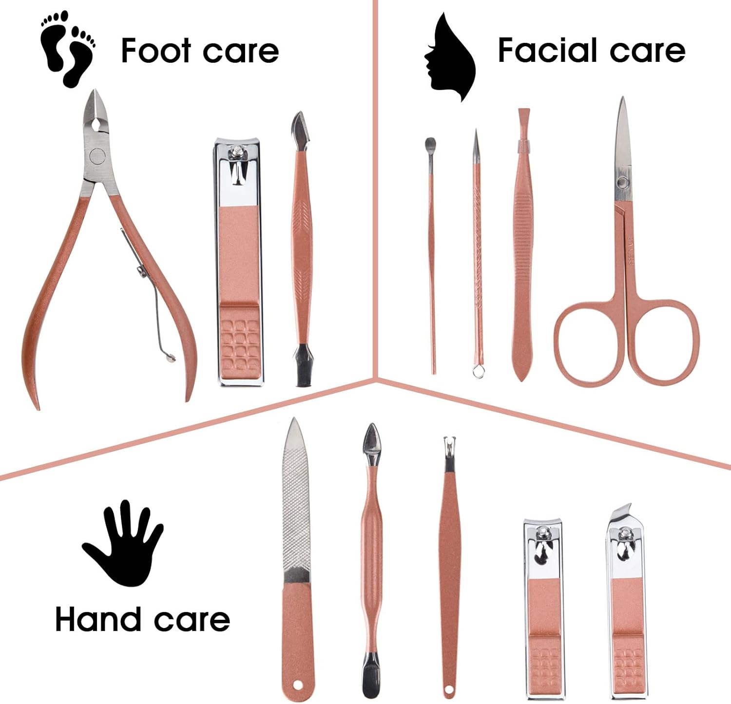 Nail Clippers and Beauty Tool Portable Set, Rose Gold Martensitic Stainless Steel Manicure Set 12 in 1, with Pink Leather Bag, Suitable for Home, Workplace, Outdoor Travel, Gift Giving, Salon.