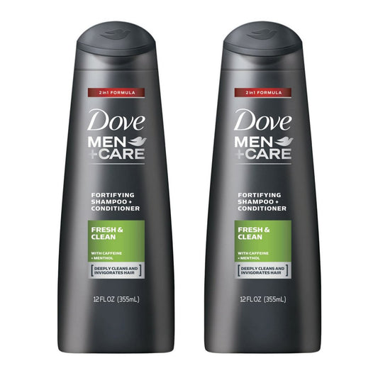 Dove Men+Care Fortifying 2 in 1 Shampoo and Conditioner, Fresh and Clean for Normal to Oily Hair with Caffeine and Menthol to Help Strengthen & Nourish Hair, 12 fl oz, Pack of 2