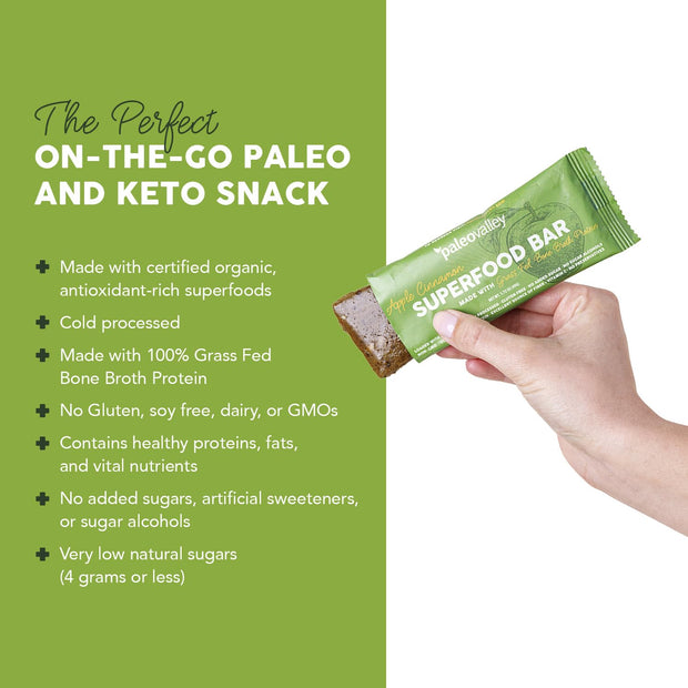 Paleovalley Superfood Bars – Apple Cinnamon– 10 Pack – 9g Protein per Bar – Gluten-Free, Grain-Free, Paleo, Non-GMO – On-the-Go Snack